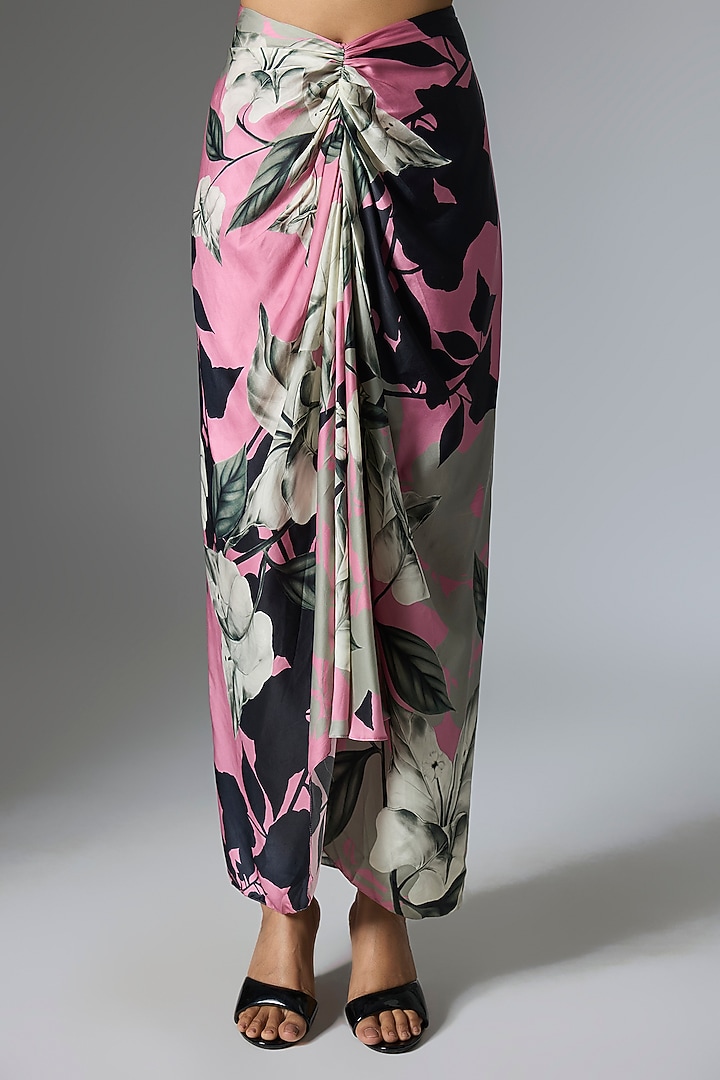 Old Rose Satin Printed Skirt Set by Nupur Kanoi at Pernia's Pop Up Shop