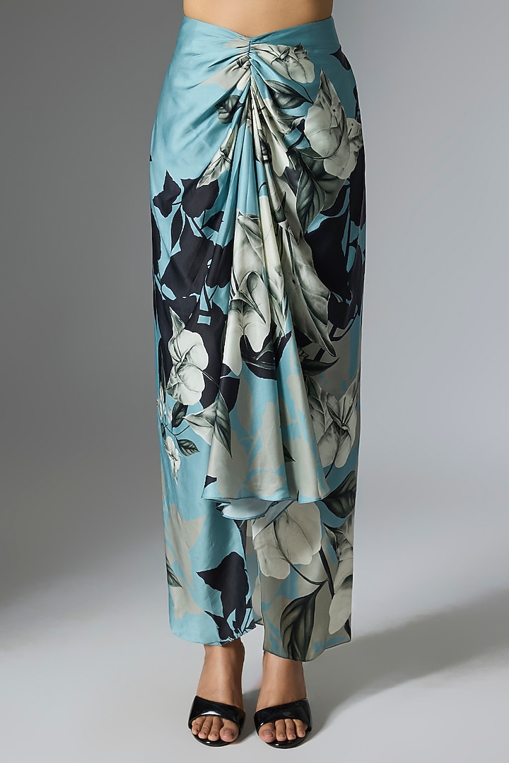 Sky Blue Satin Printed Skirt Set by Nupur Kanoi at Pernia's Pop Up Shop