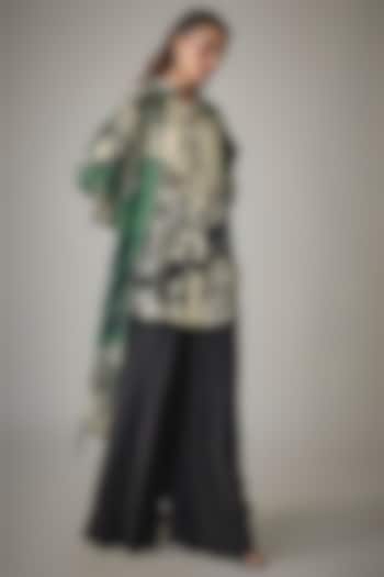 Teal & Off-White Crepe Digital Printed Shirt by Nupur Kanoi at Pernia's Pop Up Shop