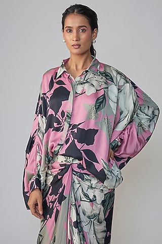 Old Rose Crepe Printed Shirt by Nupur Kanoi