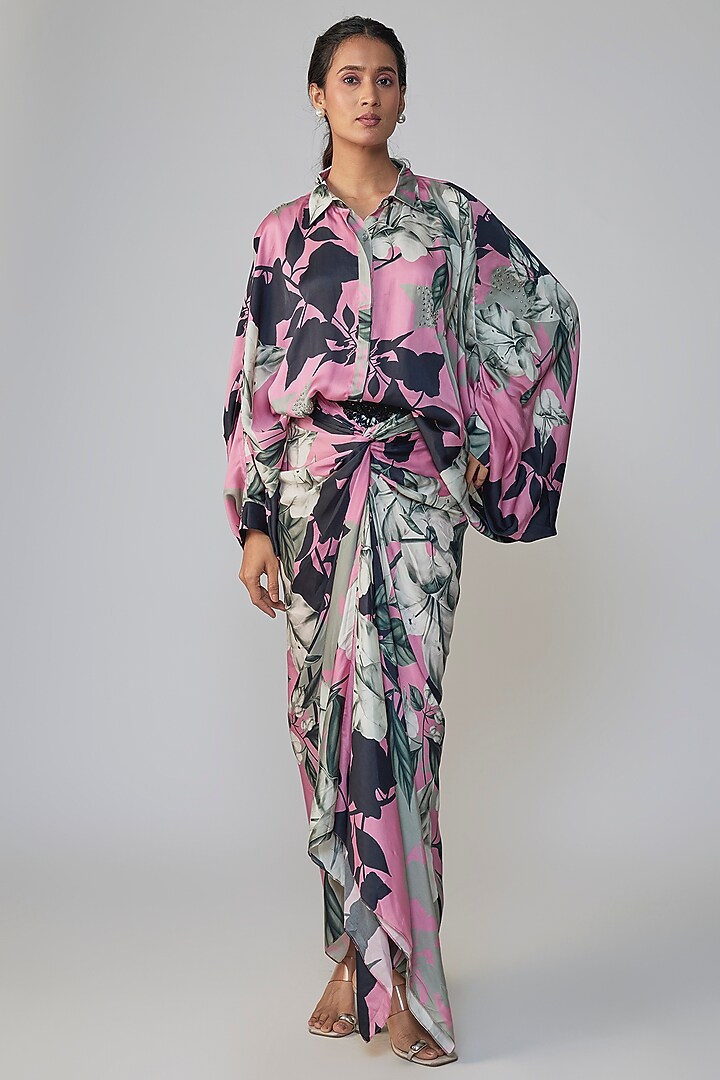 Old Rose Crepe Printed Shirt by Nupur Kanoi at Pernia's Pop Up Shop