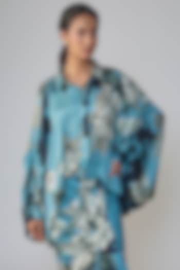 Sky Blue Crepe Printed Shirt by Nupur Kanoi at Pernia's Pop Up Shop