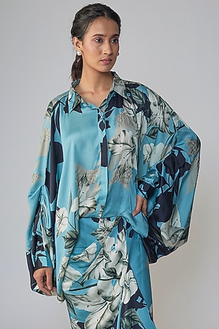 Sky Blue Crepe Printed Shirt by Nupur Kanoi