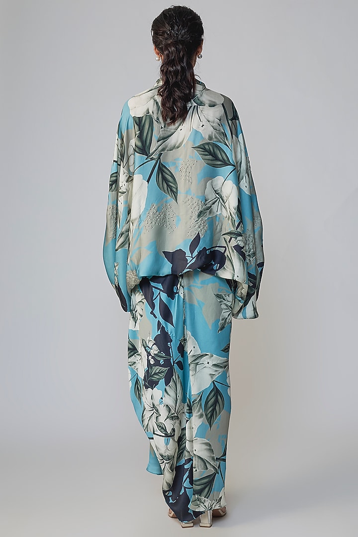 Sky Blue Crepe Printed Shirt by Nupur Kanoi at Pernia's Pop Up Shop