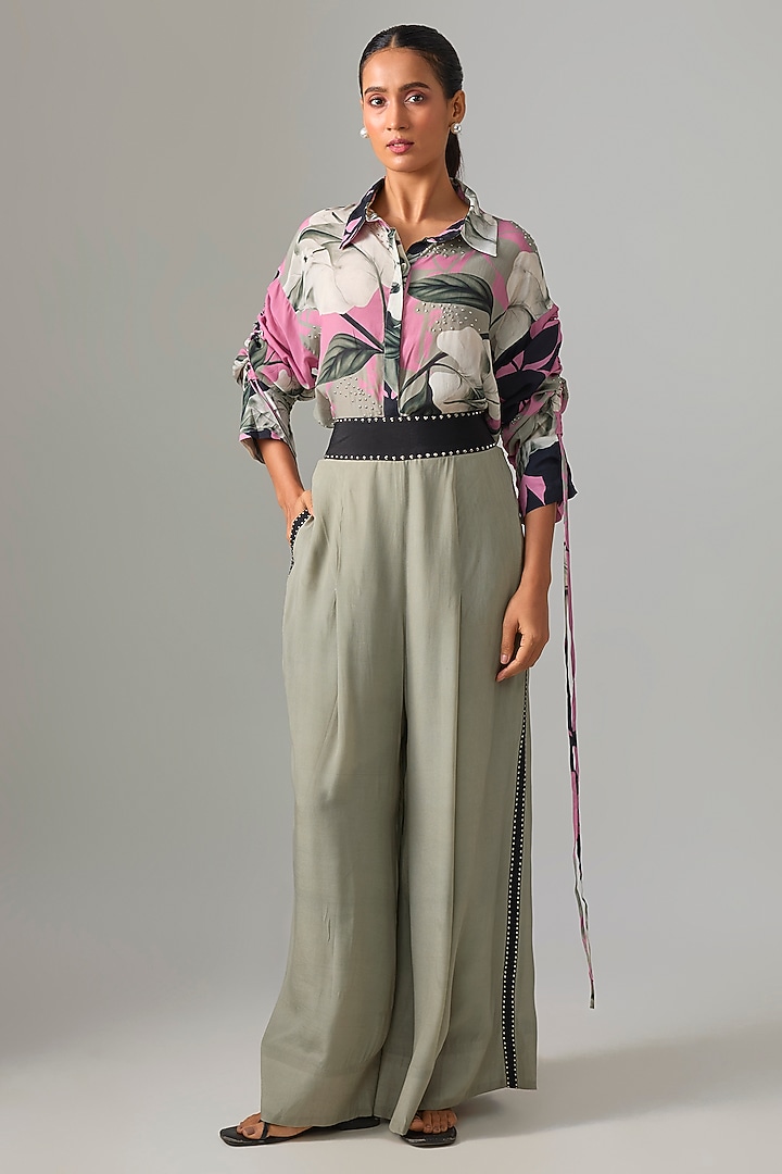 Grey Crepe Pant Set by Nupur Kanoi at Pernia's Pop Up Shop