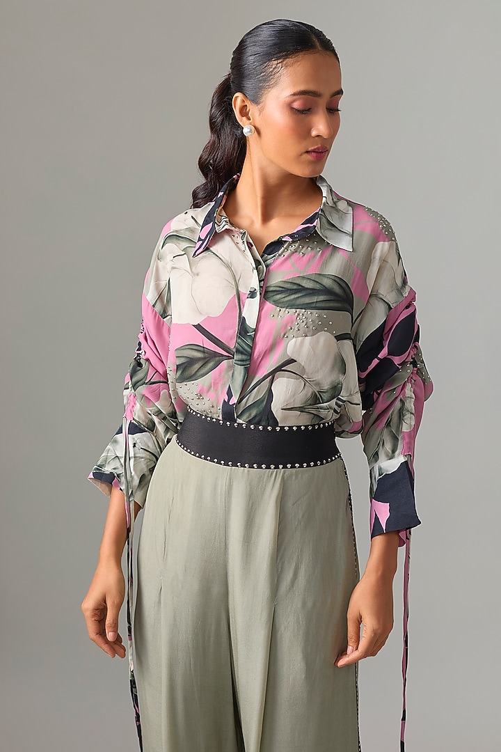 Grey Crepe Pant Set by Nupur Kanoi at Pernia's Pop Up Shop