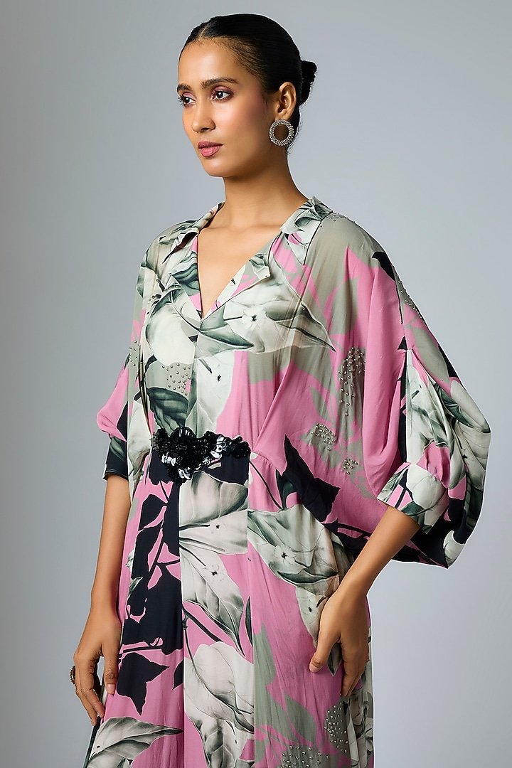 Old Rose Crepe Printed Kimono Jumpsuit by Nupur Kanoi at Pernia's Pop Up Shop