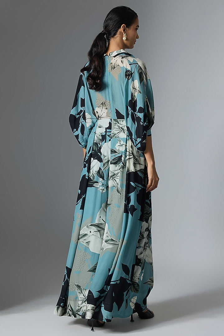 Sky Blue Crepe Printed Jumpsuit by Nupur Kanoi at Pernia's Pop Up Shop