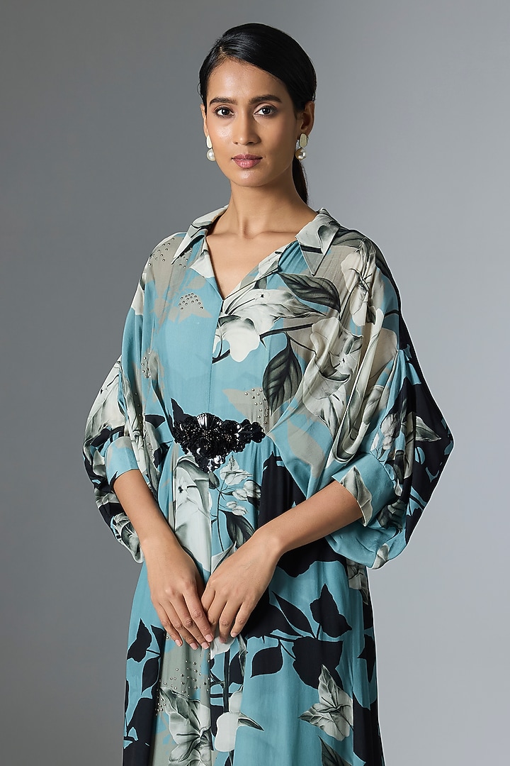 Sky Blue Crepe Printed Jumpsuit by Nupur Kanoi at Pernia's Pop Up Shop