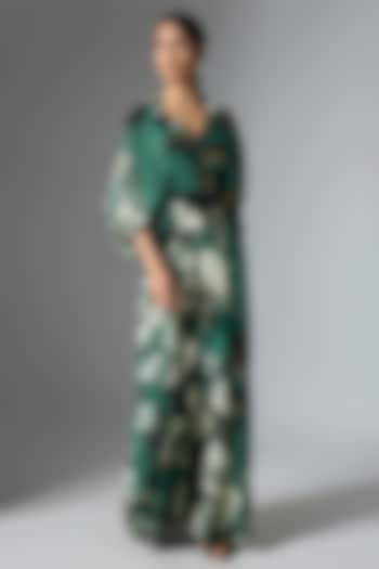 Teal Crepe Printed Jumpsuit by Nupur Kanoi at Pernia's Pop Up Shop