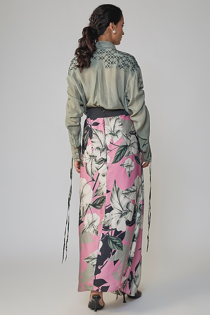 Grey & Old Rose Satin Printed Skirt Set by Nupur Kanoi at Pernia's Pop Up Shop