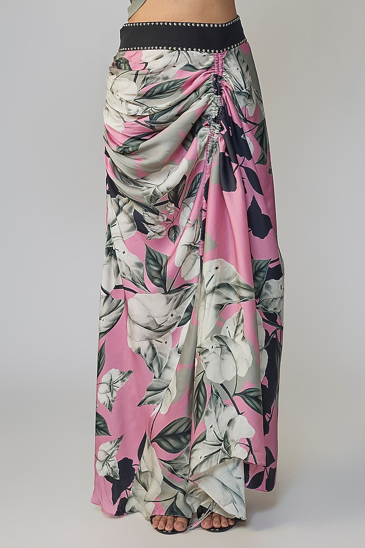 Grey & Old Rose Satin Printed Skirt Set by Nupur Kanoi at Pernia's Pop Up Shop
