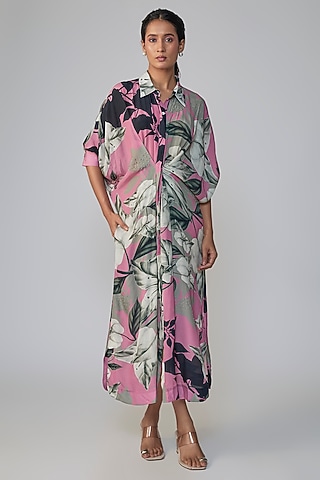 Old Rose Crepe Peplum Shirt Dress by Nupur Kanoi