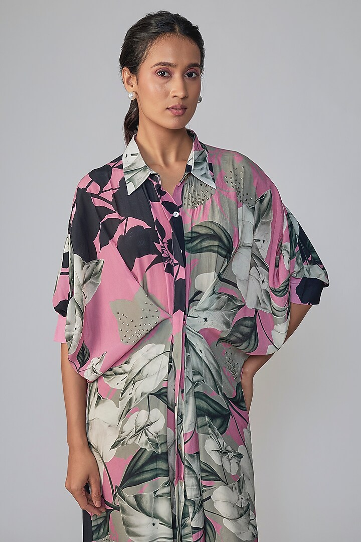 Old Rose Crepe Peplum Shirt Cocktail Dress by Nupur Kanoi at Pernia's Pop Up Shop