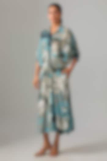 Sky Blue Crepe Printed Cocktail Shirt Dress by Nupur Kanoi at Pernia's Pop Up Shop