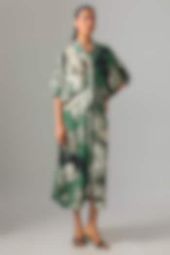 Teal Crepe Printed Cocktail Shirt Dress by Nupur Kanoi at Pernia's Pop Up Shop