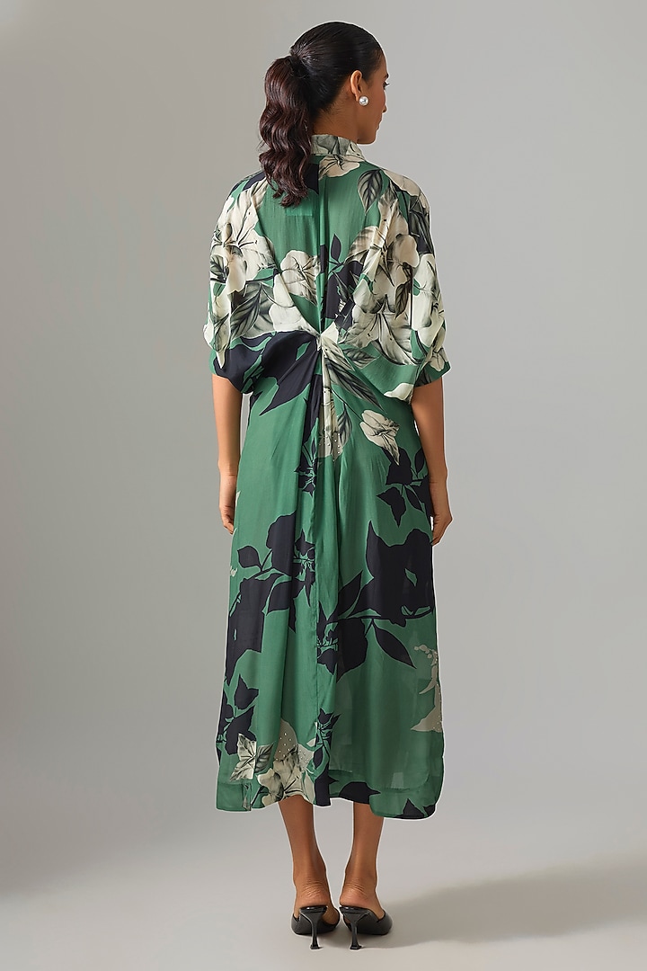 Teal Crepe Printed Cocktail Shirt Dress by Nupur Kanoi at Pernia's Pop Up Shop