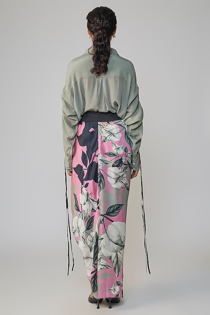 Grey & Old Rose Satin Printed Skirt Set by Nupur Kanoi at Pernia's Pop Up Shop