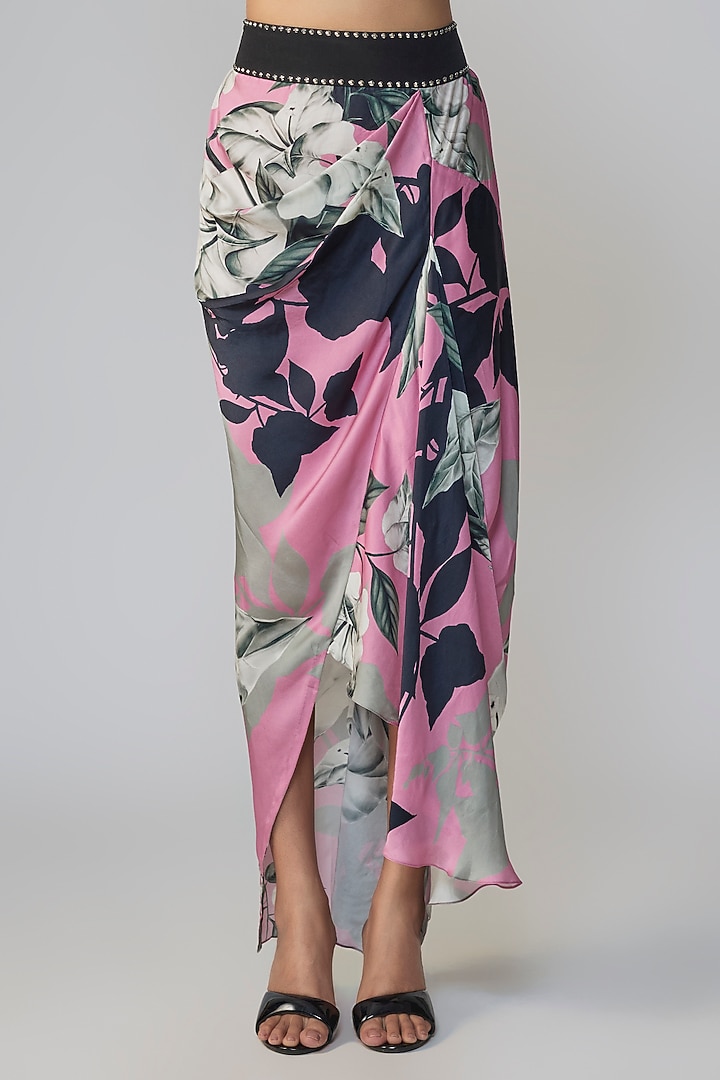 Grey & Old Rose Satin Printed Skirt Set by Nupur Kanoi at Pernia's Pop Up Shop