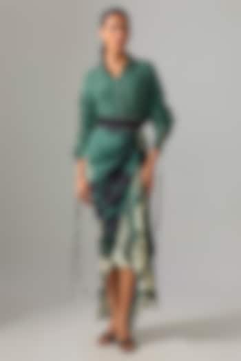 Teal Satin Printed Pick-Up Skirt Set by Nupur Kanoi at Pernia's Pop Up Shop