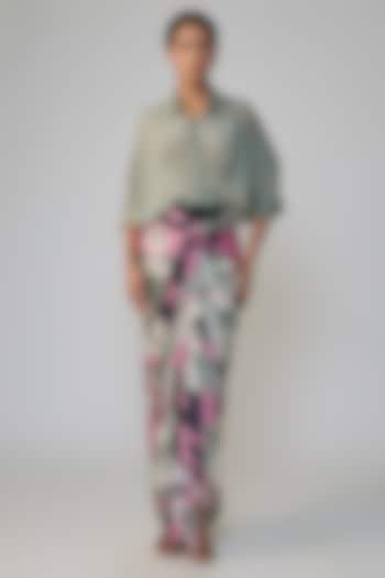 Grey & Old Rose Satin Printed Skirt Set by Nupur Kanoi at Pernia's Pop Up Shop