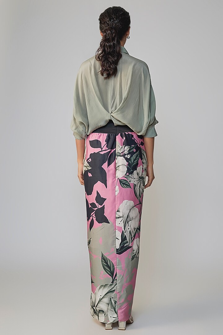 Grey & Old Rose Satin Printed Skirt Set by Nupur Kanoi at Pernia's Pop Up Shop
