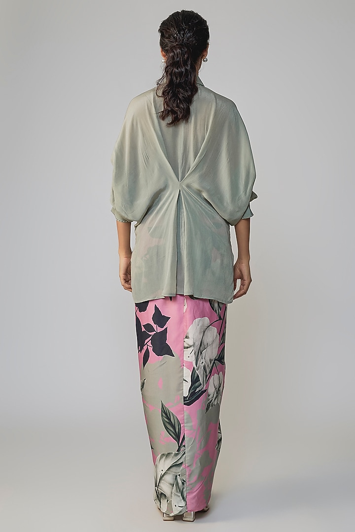 Grey & Old Rose Satin Printed Skirt Set by Nupur Kanoi at Pernia's Pop Up Shop