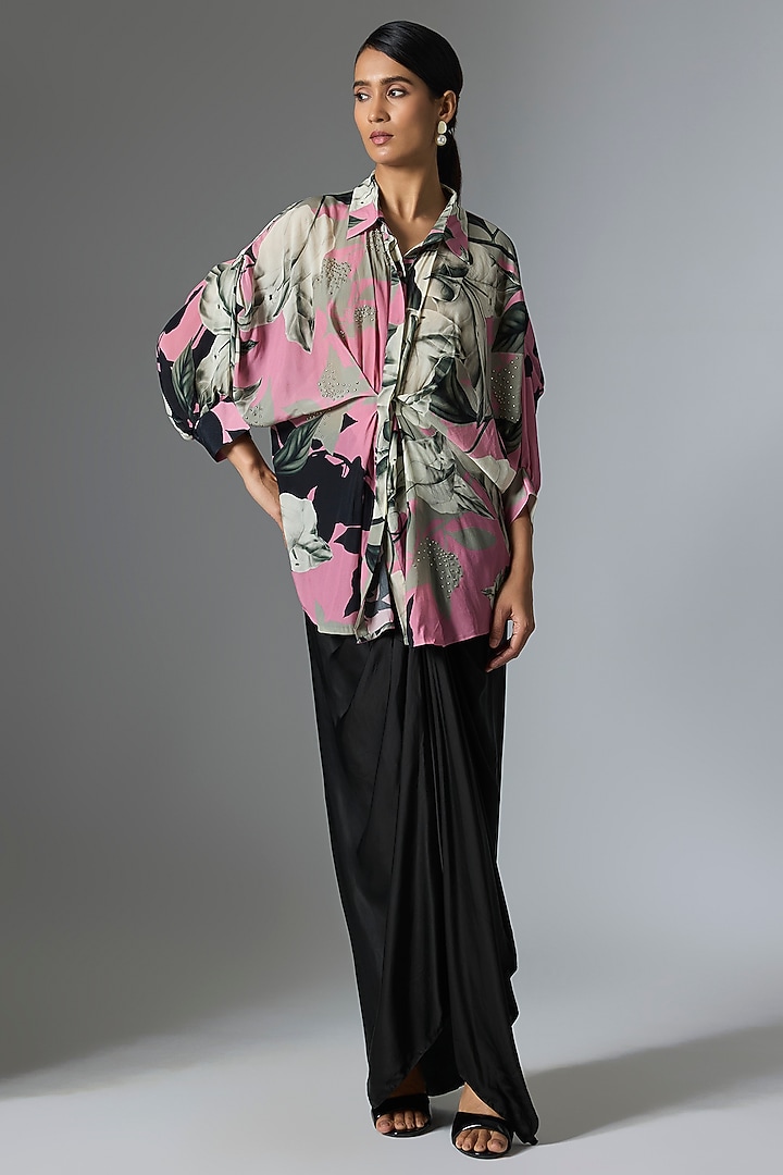 Black Crepe Knot Skirt Set by Nupur Kanoi at Pernia's Pop Up Shop
