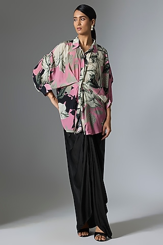 Black Crepe Knot Skirt Set by Nupur Kanoi