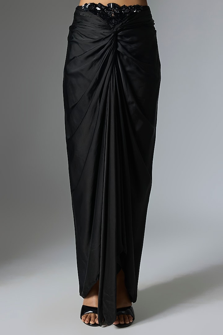 Black Crepe Knot Skirt Set by Nupur Kanoi at Pernia's Pop Up Shop