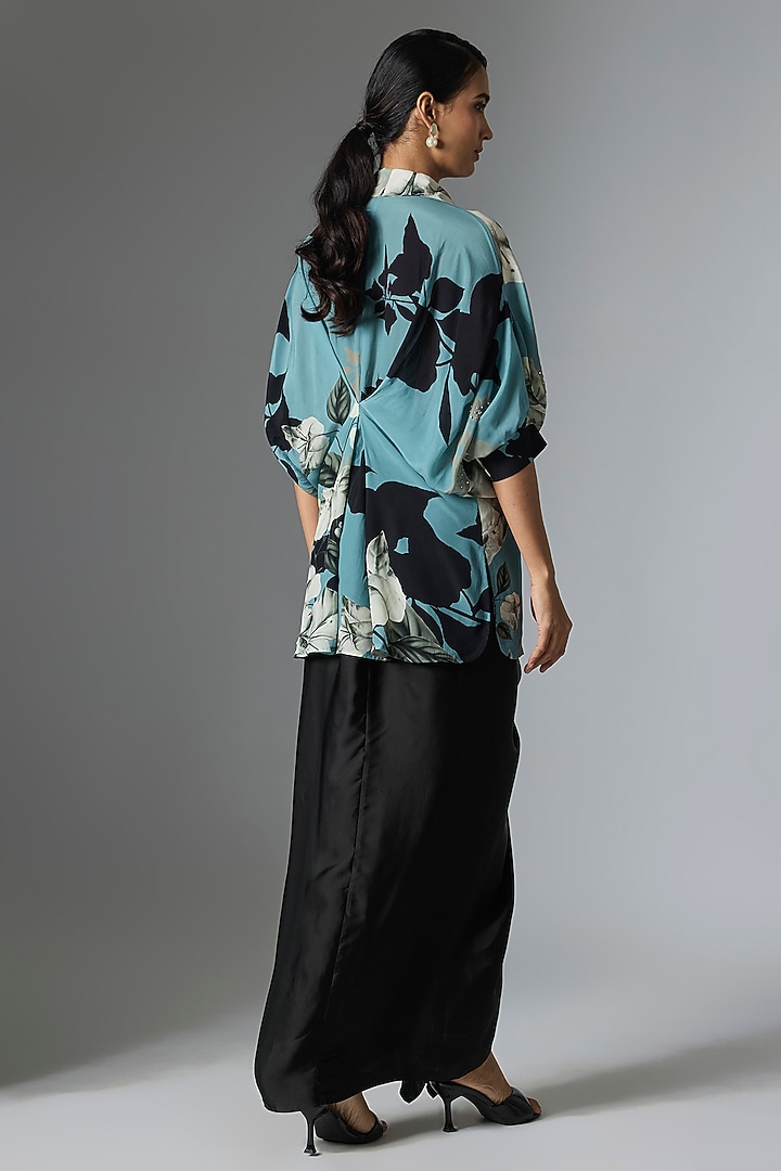 Black Satin Printed & Embellished Skirt Set by Nupur Kanoi at Pernia's Pop Up Shop