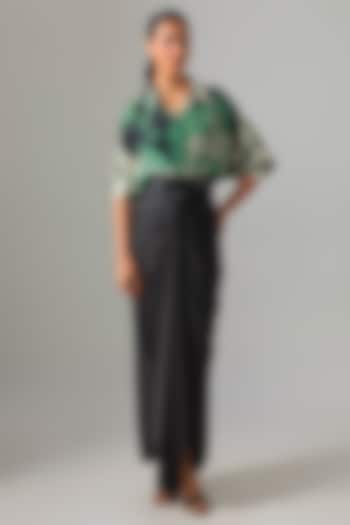 Black Satin Front-Knot Skirt Set by Nupur Kanoi at Pernia's Pop Up Shop