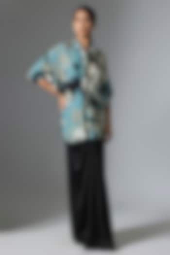 Black Satin Printed & Embellished Skirt Set by Nupur Kanoi at Pernia's Pop Up Shop