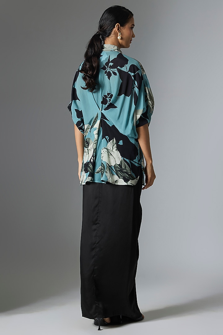 Black Satin Printed & Embellished Skirt Set by Nupur Kanoi at Pernia's Pop Up Shop