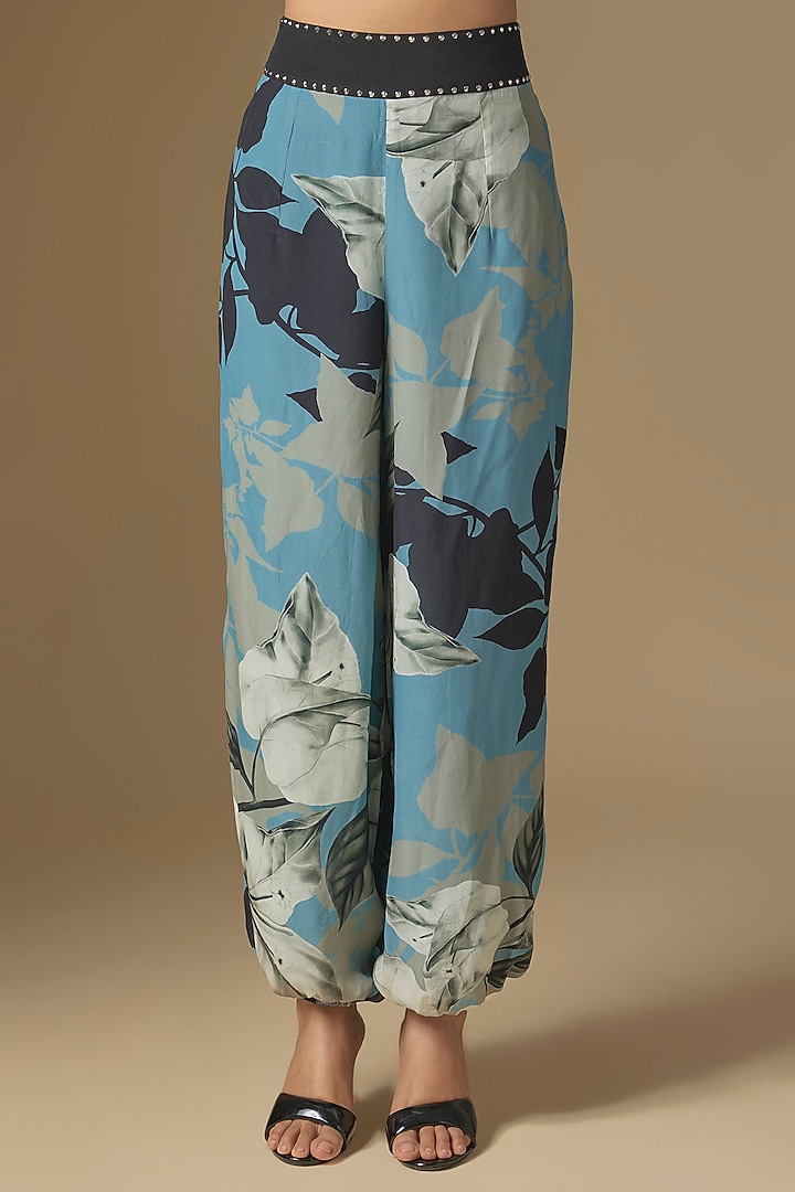 Sky Blue Crepe Digital Printed Pant Set by Nupur Kanoi at Pernia's Pop Up Shop