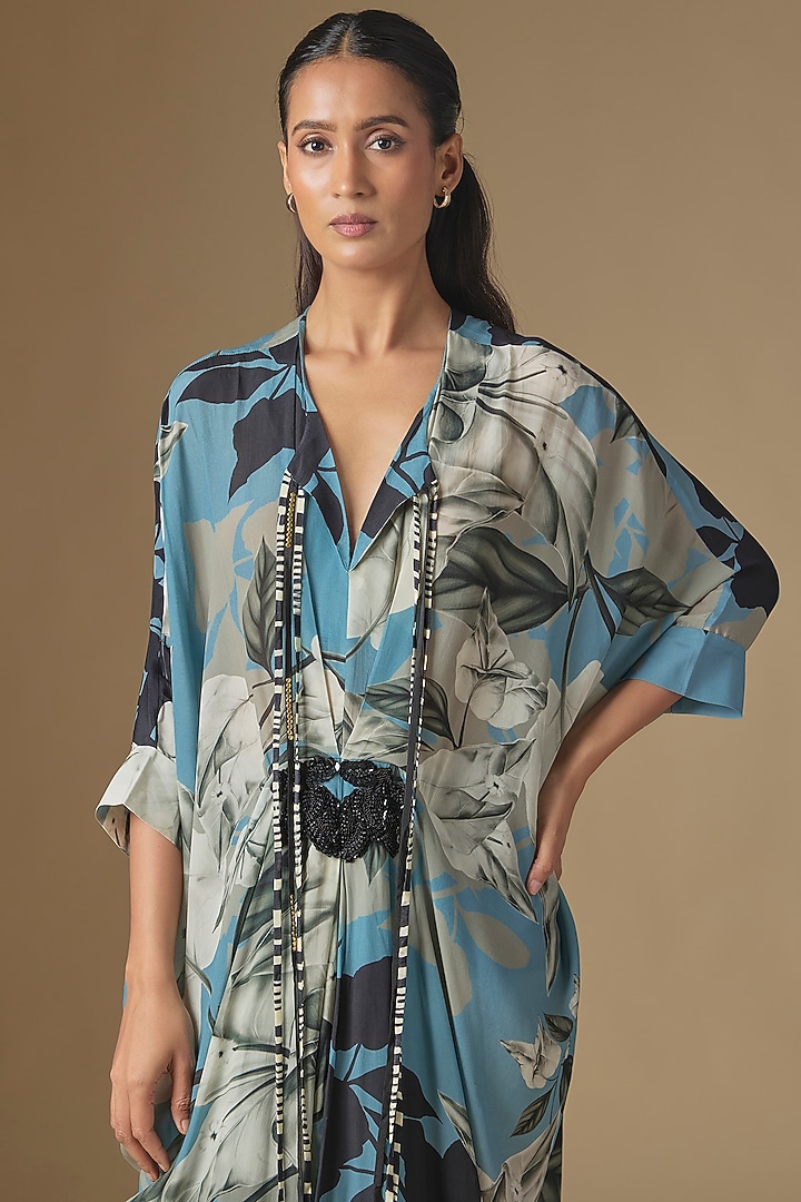 Sky Blue Crepe Digital Printed Pant Set by Nupur Kanoi at Pernia's Pop Up Shop