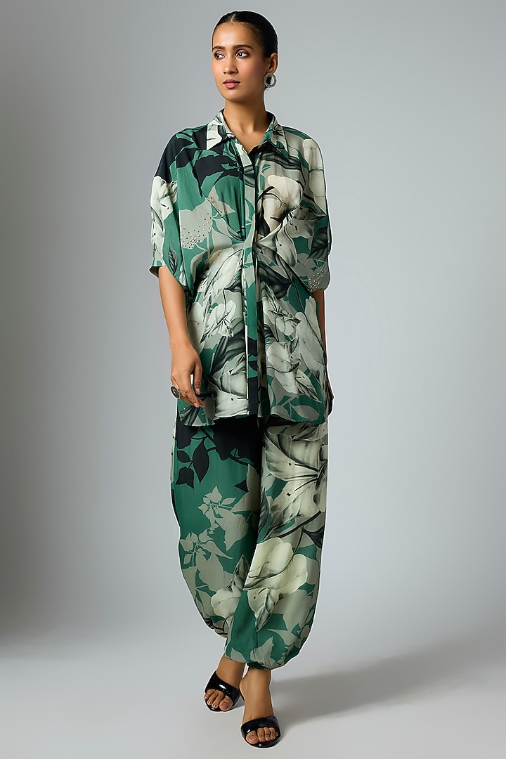 Teal Crepe Printed Co-Ord Set by Nupur Kanoi at Pernia's Pop Up Shop