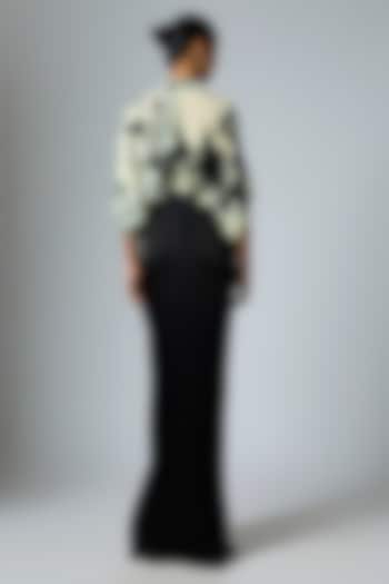 Ivory & Black Satin Printed Trail Cocktail Dress by Nupur Kanoi at Pernia's Pop Up Shop