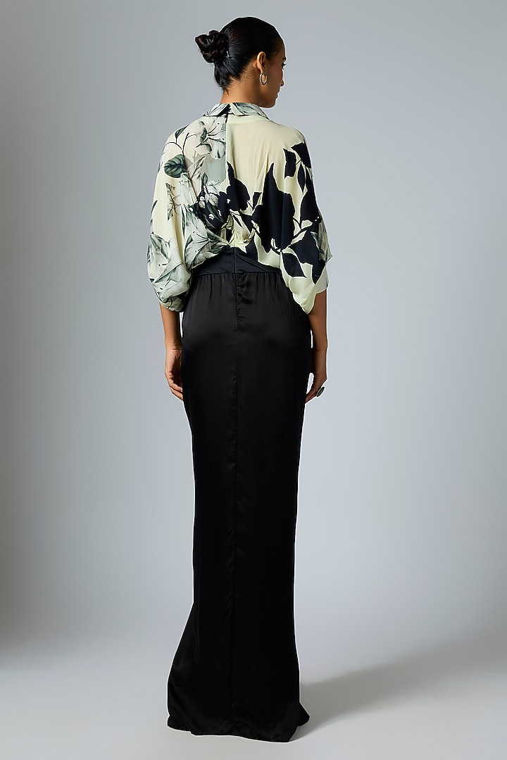 Ivory & Black Satin Printed Trail Cocktail Dress by Nupur Kanoi at Pernia's Pop Up Shop