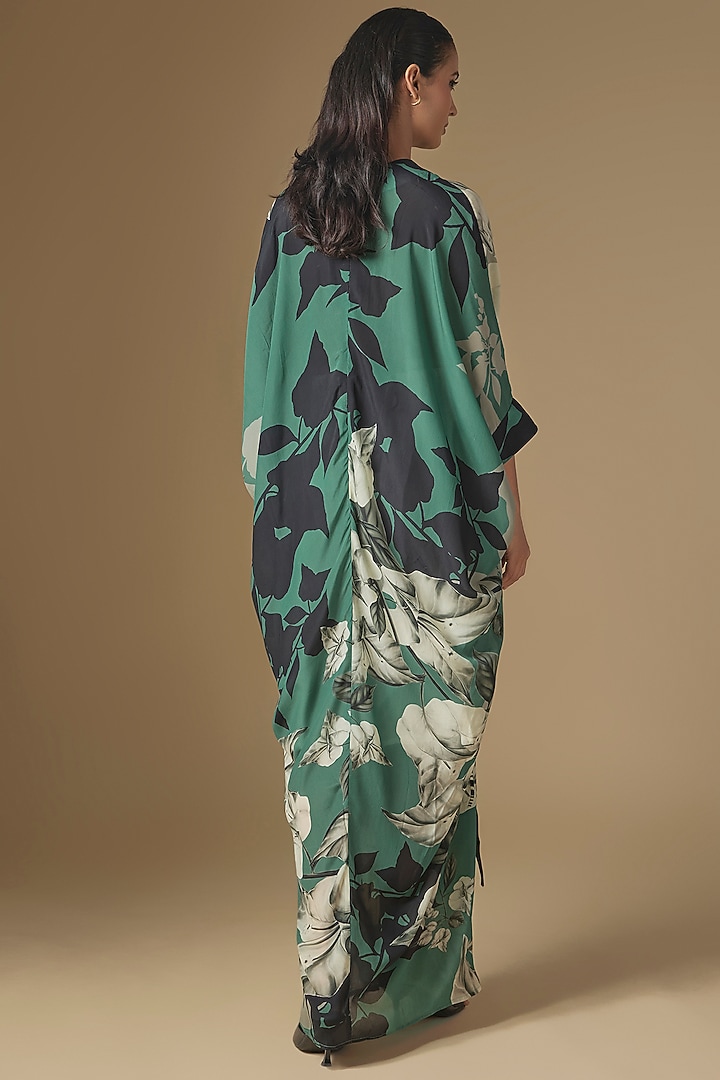 Teal Crepe Digital Printed Kaftan Cocktail Dress by Nupur Kanoi at Pernia's Pop Up Shop