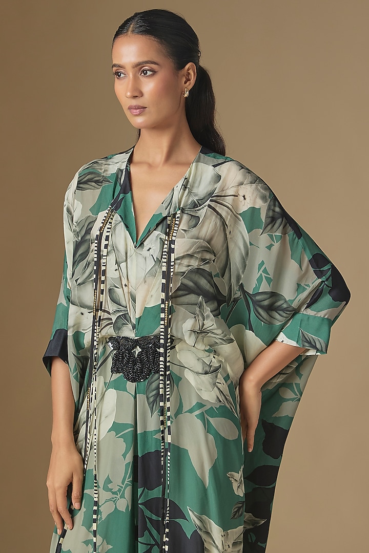 Teal Crepe Digital Printed Kaftan Cocktail Dress by Nupur Kanoi at Pernia's Pop Up Shop