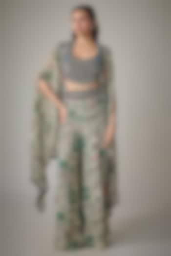 Ivory & Black Georgette Digital Printed Cape Set by Nupur Kanoi at Pernia's Pop Up Shop