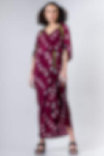 Burgundy Tied & Dyed Gathered Dress by Nupur Kanoi