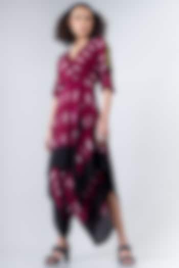 Burgundy Dhoti Jumpsuit With Wrap T-Shirt by Nupur Kanoi