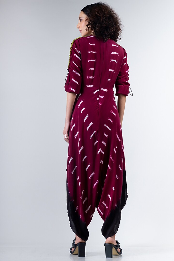 Burgundy Dhoti Jumpsuit With Wrap T-Shirt by Nupur Kanoi at Pernia's Pop Up Shop