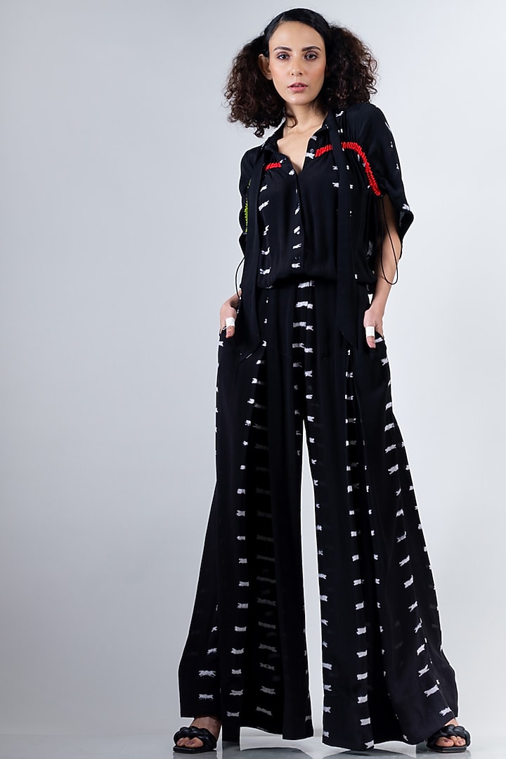 Black Tied & Dyed Gathered Jumpsuit by Nupur Kanoi