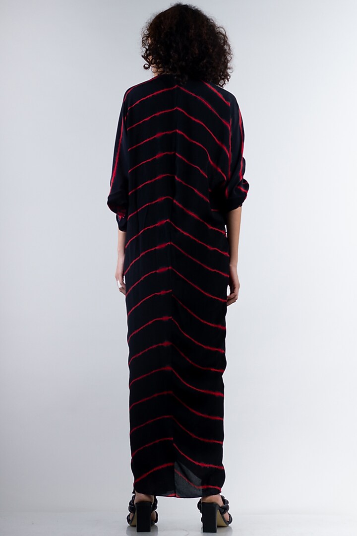 Black & Red Crepe Shibori Elasticated Vacation Dress by Nupur Kanoi at Pernia's Pop Up Shop