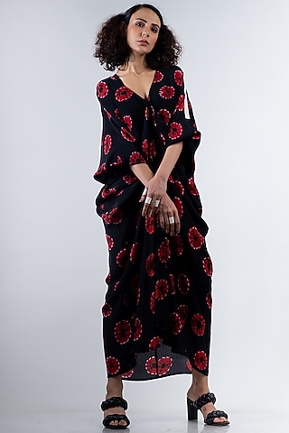Black & Red Crepe Shibori Maxi Dress by Nupur Kanoi