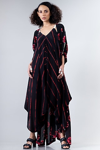 Black & Red Shibori Kimono Jumpsuit by Nupur Kanoi