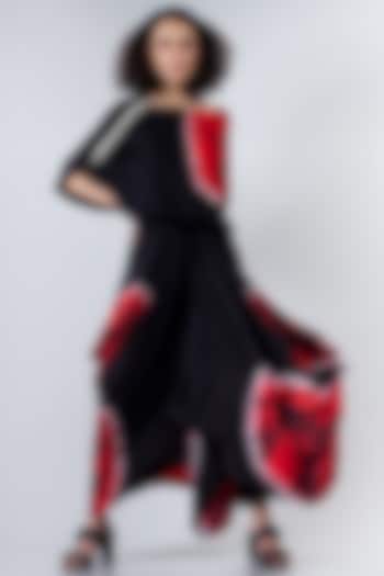 Black & Red Shibori Gathered Cowl Skirt Set by Nupur Kanoi